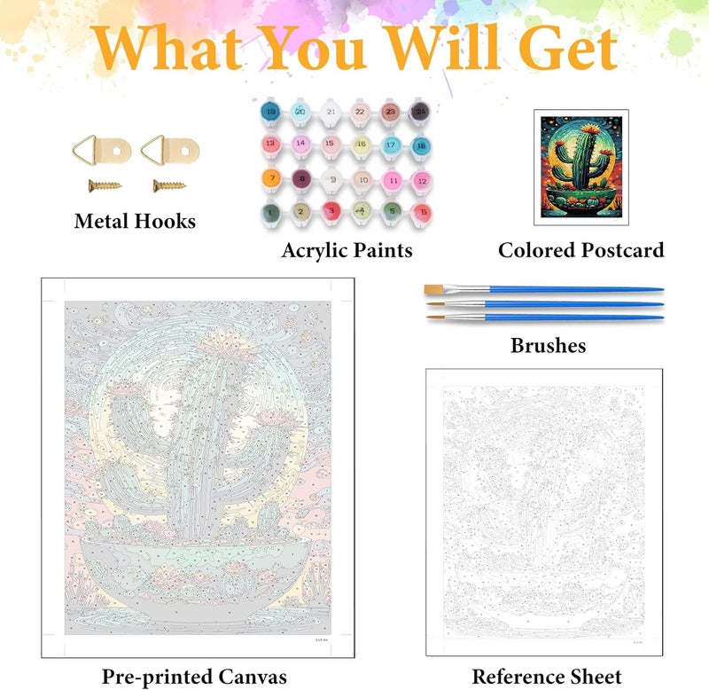 Okarina Paint by Numbers Kit for Adults Beginner Cactus, Plant Adult Paint by Number Kits on Canvas, DIY Acrylic Oil Painting by Numbers for Adults, Perfect for Home Wall Decor 16X20 Inch - Image 5